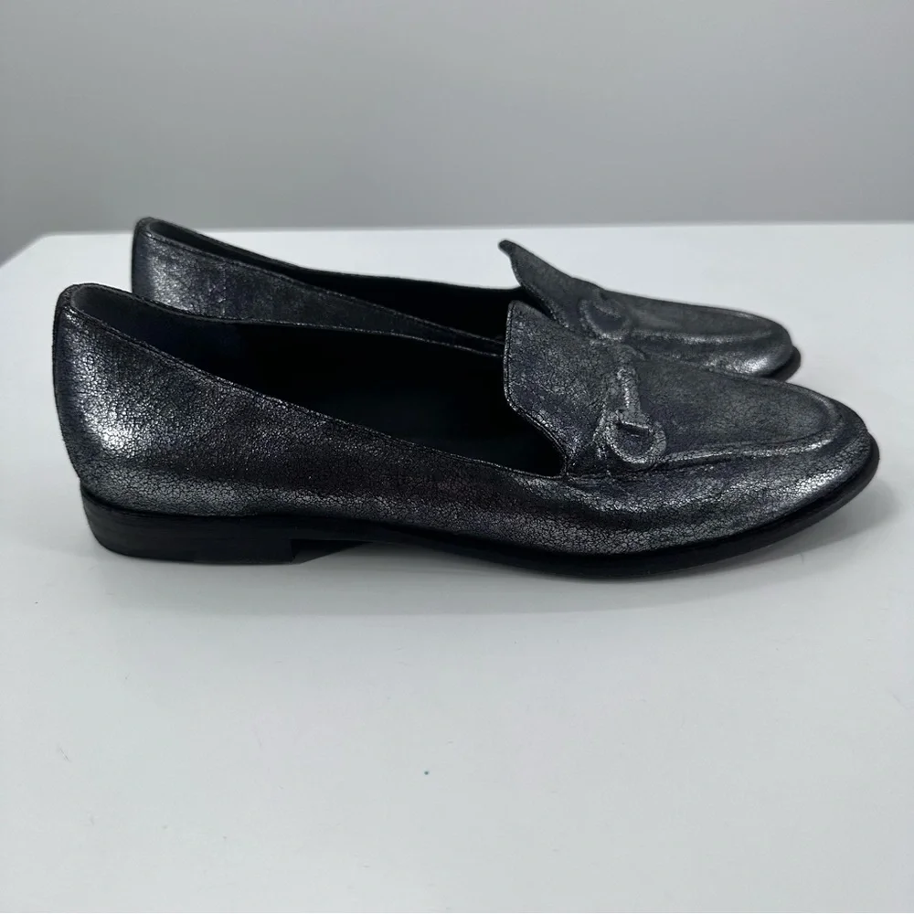 Belle Sigerson Morrison Silver Metallic Loafers Slip On Covered Hardware 7.5